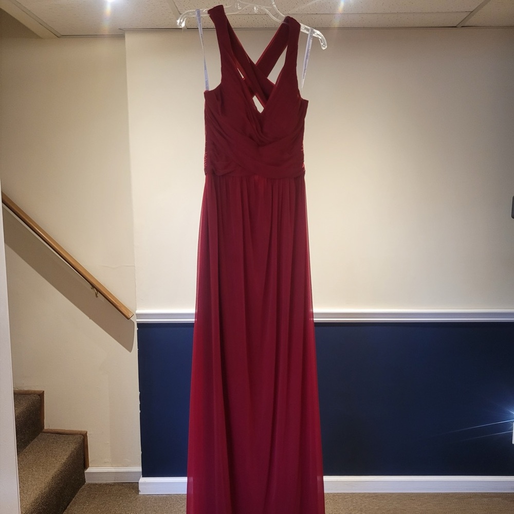 David's Bridal Backless Burgundy Dress